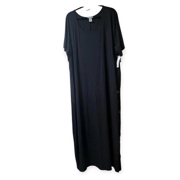 Catherines Plus 4X 30-32W New Maxi T Shirt Dress - Side Button Solid Black Long - Picture 9 of 9